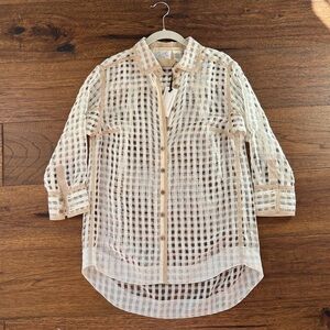 Byron Lars Window Pane - Sheer Button-Up Shirt Size 4 HTF